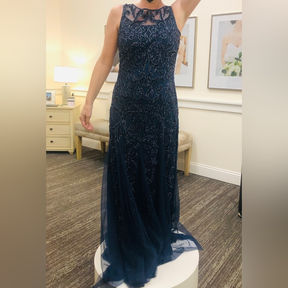 Never altered never worn formal beaded gown by Montage Size S. Deep Ocean (Navy) - Picture 8 of 9